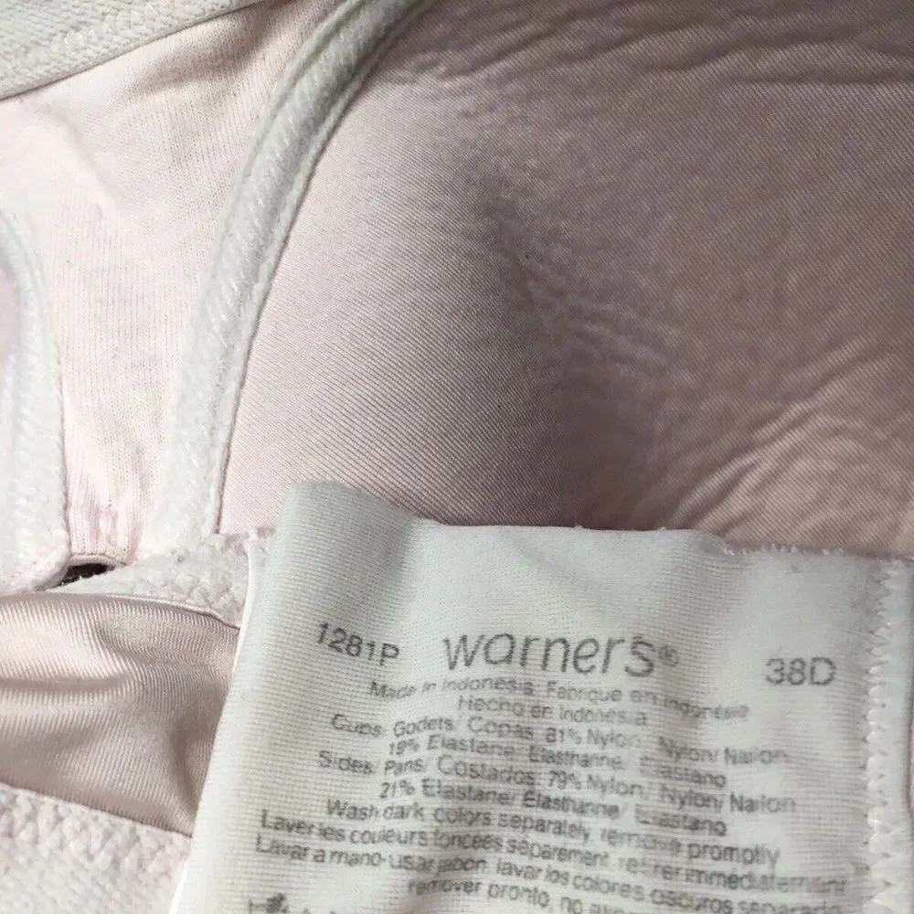 Warner's Women's Pink/Cream Full Coverage‎ Wireless Bra Size 38D